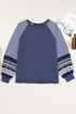 Contrast Print Striped Raglan Crew Neck Loose Long Sleeve Top